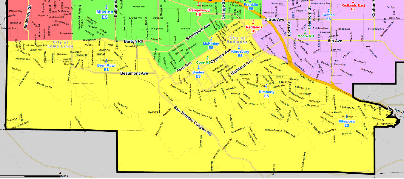 Map of Redlands Unified School District Trustee Area 1